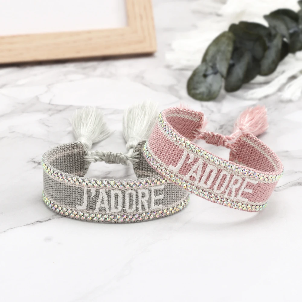 أساور منسوجة أساور مصنوعة يدويًا قابلة للتعديل مع حروف وترصيع على شكل قلب #2