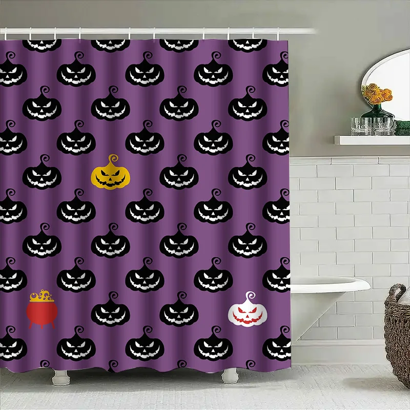 

1pcHalloween Pumpkin Shower Curtain Black Jack Spooky Scary Bathroom Decor 150x180cm