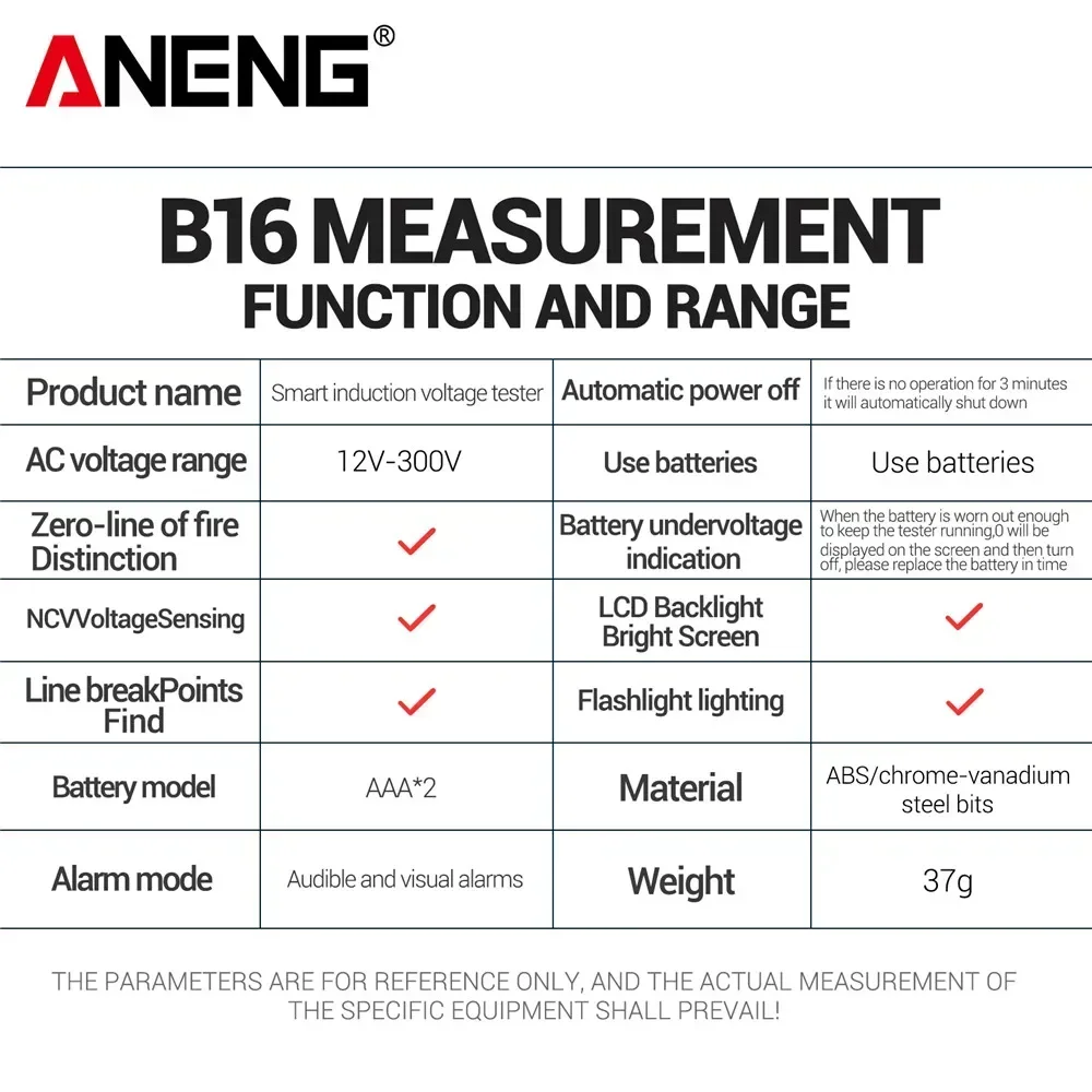 ANENG B16 Voltage Tester Pen Meter Breakpoint Finder Tool 12V-300V Non-Contact Induction Detector NCV Voltage Sensing Test