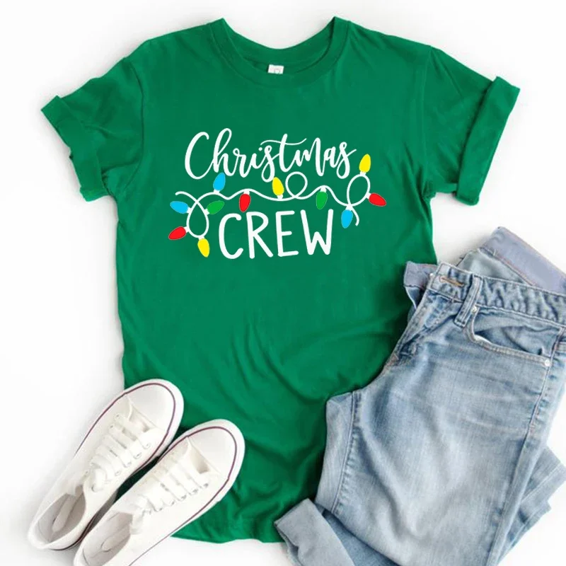 

Christmas Crew T-shirts Vintage Christmas Lights Women Clothing 2024 Merry Christmas Funny Graphic T Shirts M