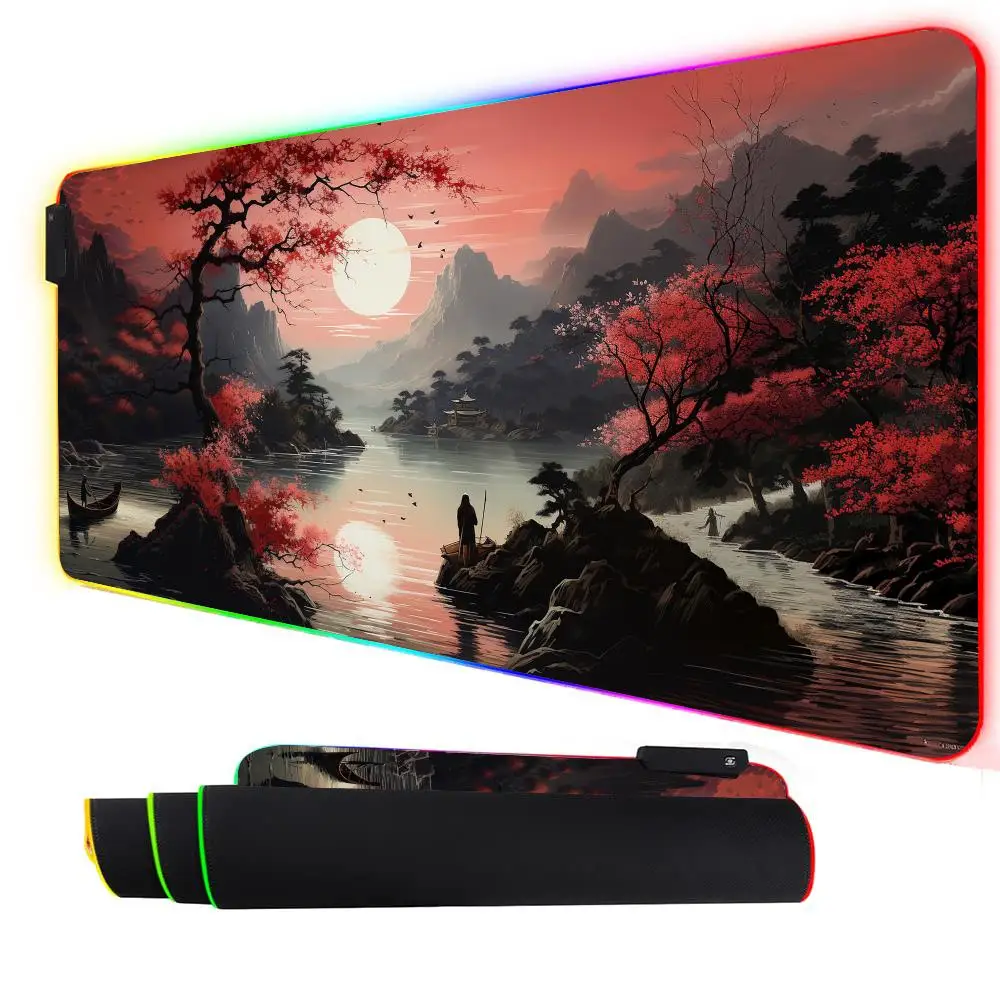 

RGB Mouse pad Red full moon landscape design LED glow gaming mat rubber anti-slip Desk Mat pc accessories Gaming keypad mousepad