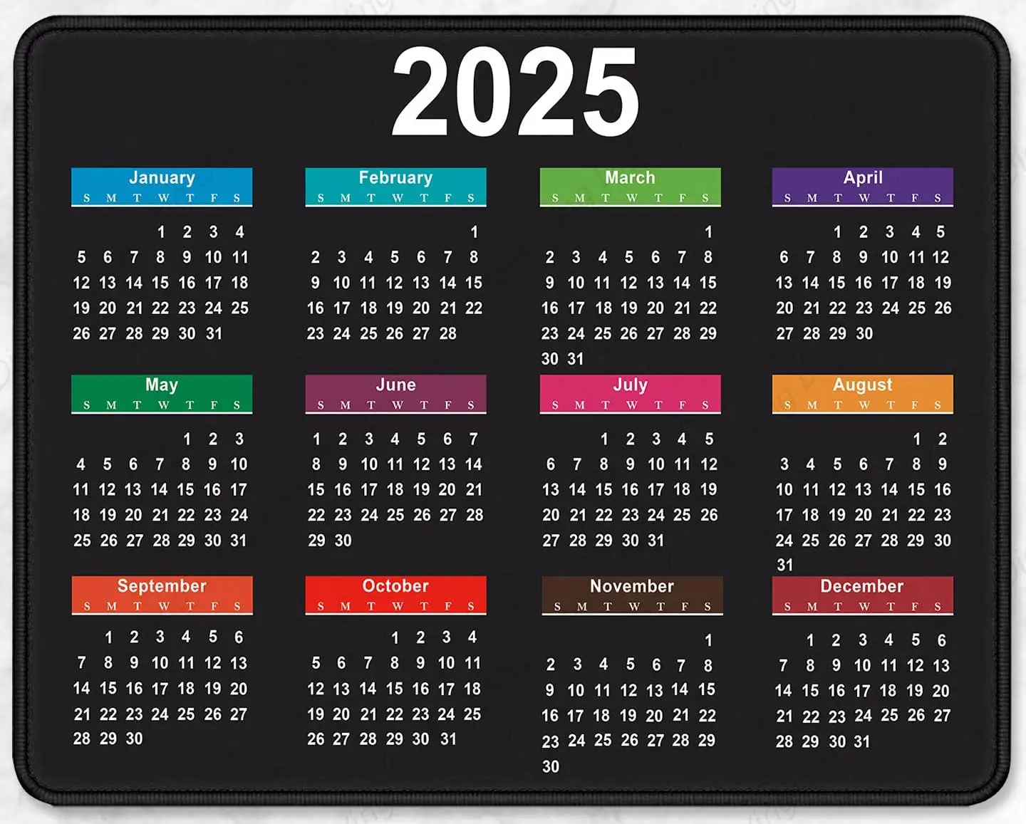 

2025 New Year Calendar Mouse Pad Office Computer Mouse Pad With Stitched Edges Anti Slip Rubber Desktop Gaming Mouse Pad 25*30cm