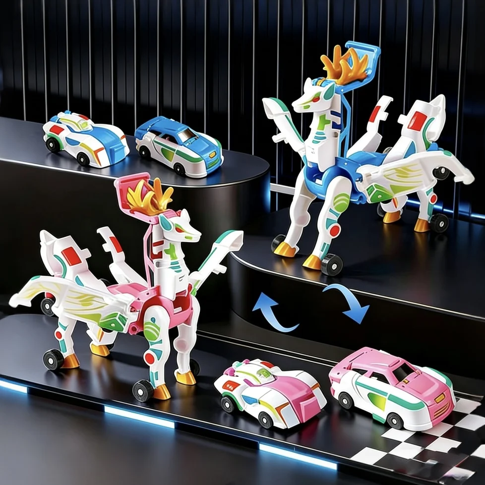 New Unicorn Transformers: Magic Transformation Super Combination Car Toy 2-in-1 Kids Magnetic Collision Transforming Car DIY Toy