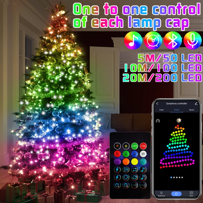 RGB Smart Bluetooth Control USB LED String Lights Outdoor App telecomando led Garland Fairy Lamp decorazione dell'albero di natale
