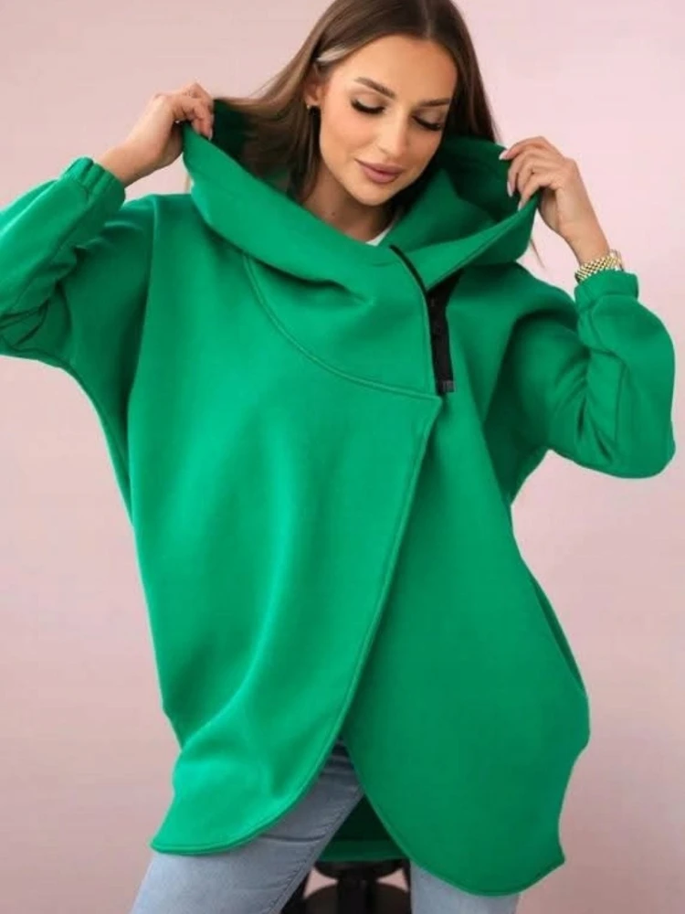 2025 الخريف والشتاء موضة جديدة المرأة الرياضية فضفاضة المخملية هوديي سستة طويلة الأكمام الدافئة والباردة برهان هوديي معطف #5