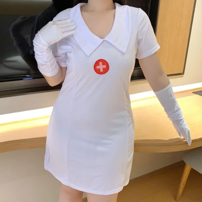 Robe d'Infirmière Blanche à Dos Creux pour Femme, Lingerie Cosplay, Uniforme d'Infirmière Anime d'Halloween avec Gants, Tenues de Boîte de Nuit, Grande Taille