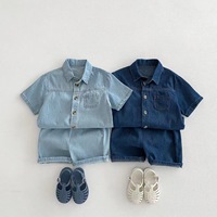 Summer New Arrival Kids' Korean Style Denim Outfit Set Short Sleeve Jeans Pants Trendy Two-Piece Set for Boys And Girls