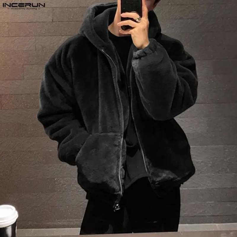 

INCERUN мужские толстовки с капюшоном, однотонные, с длинными рукавами и карманами на молнии, мужские толстовки, уличная одежда, свободный модный повседневный кардиган для мужчин