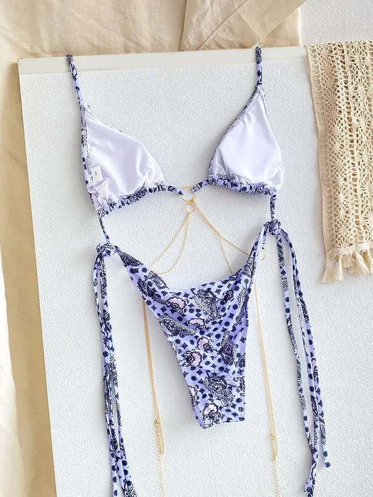 ZRTAK Micro Tangas Bikini Traje de Baño para Mujer 2026 Sexy Conjuntos de Bikinis Paisley con Anillos Ropa de Playa Esta