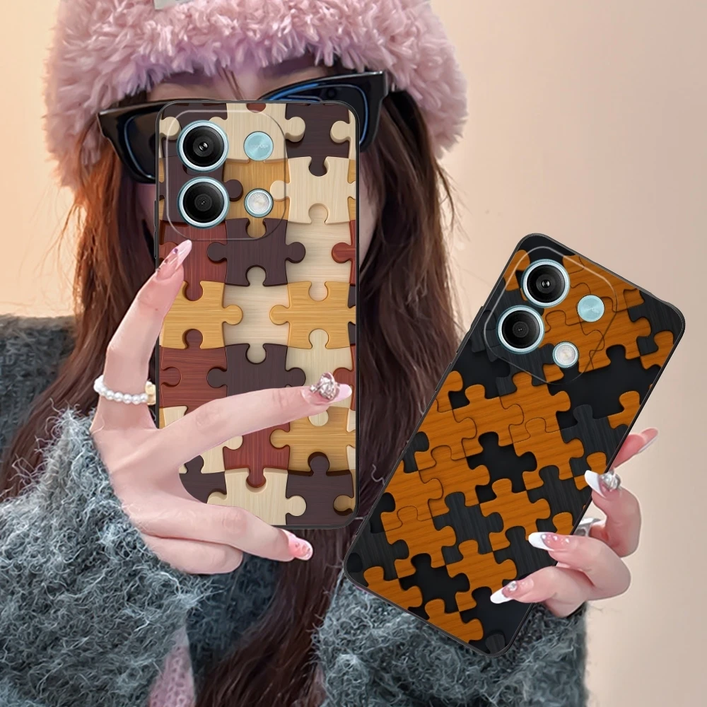 Puzzle Pretty Fashion Mobile Cell Phone Case for Xiaomi Redmi 14 13 13C 12 12C 10 10C A1 A2 A3 Plus 5G Black Phone Cover Shell