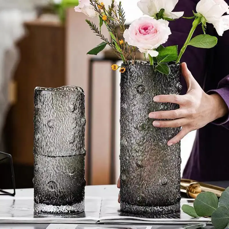 Withered  Nordic Light Luxury Transparent Glass Vase Dry Flowers Hydroponic Flower Arrangement Living Room Home Soft Decoration