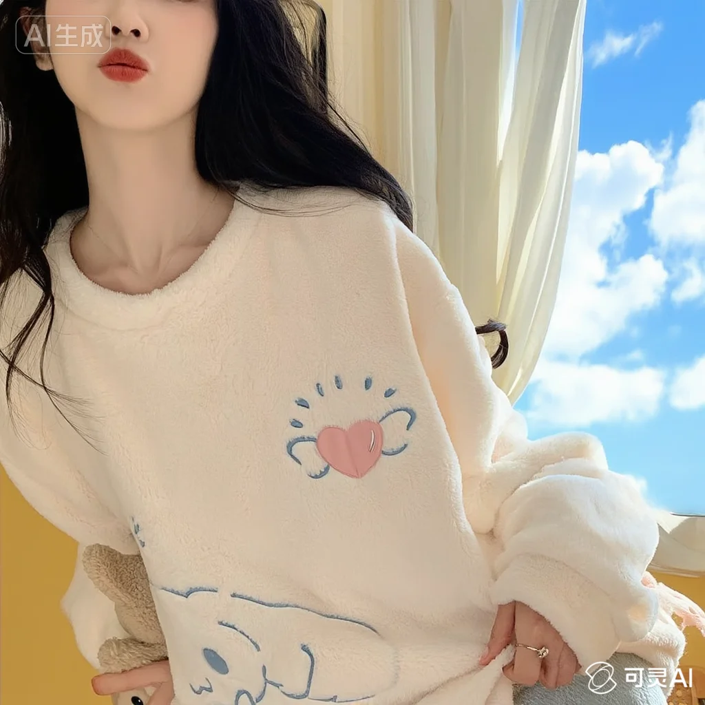 

Свежая пижама Kawaii Cinnamoroll Sanrio Sweet Fret, осень-зима, оставайтесь в домашнем досуге, можно носить на улице, завинчивающаяся милая девушка