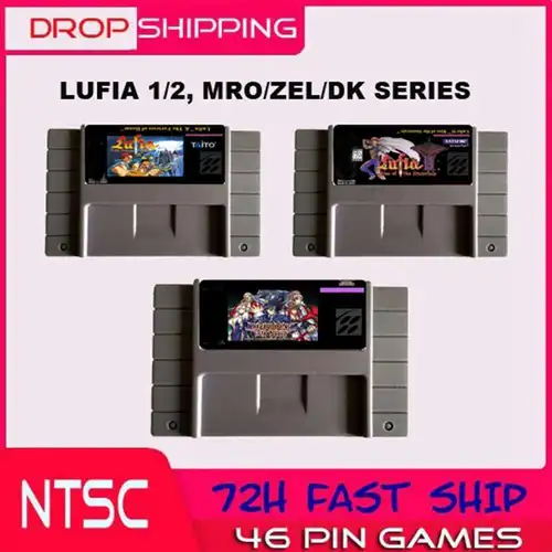 Save File Lufia 1/2, Breath Of Fire 1/2, MRO/ZEL/DK Series NTSC 16 Tarjeta de juego gris grande para jugador versión de EE. UU.