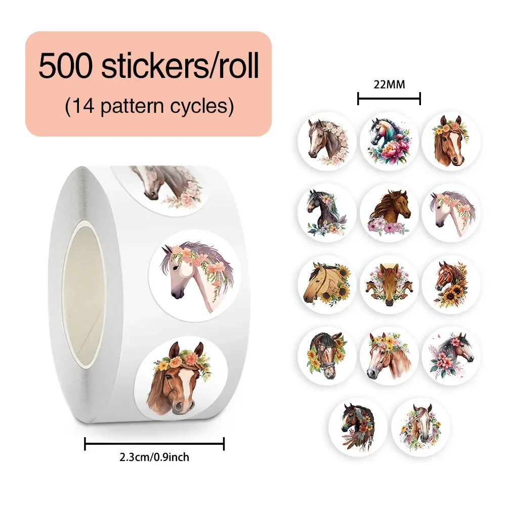 500 pçs/rolo galopando cavalo aquarela rolo adesivos engraçado dos desenhos animados decalque notebook telefone guitarra geladeira envelope adesivo brinquedos do miúdo