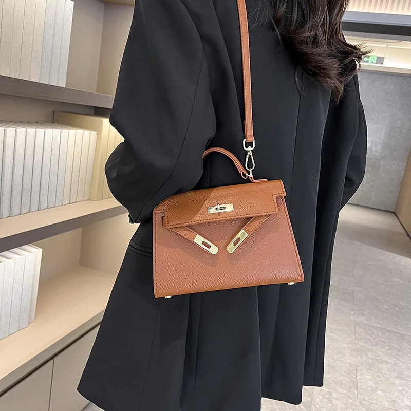 Fashionable women\'s hand-held Kelly bag 2024 new high-end single shoulder diagonal cross bag versatile small square bag