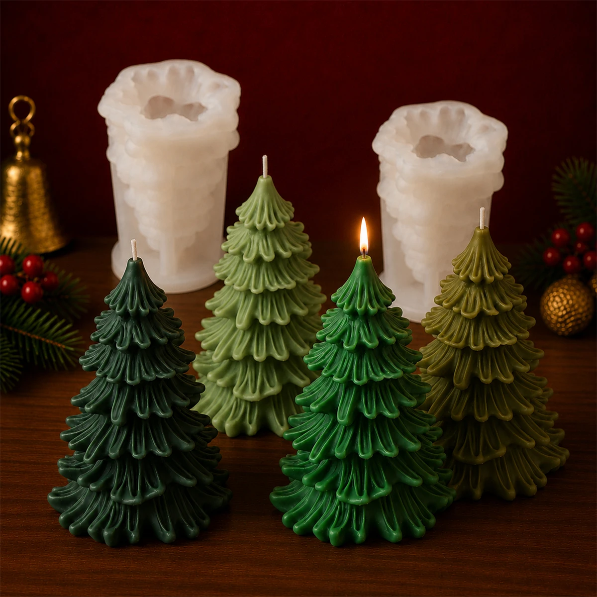Xmas Candle Making - 2PCS Cetakan Lilin Pohon Natal 3D,
