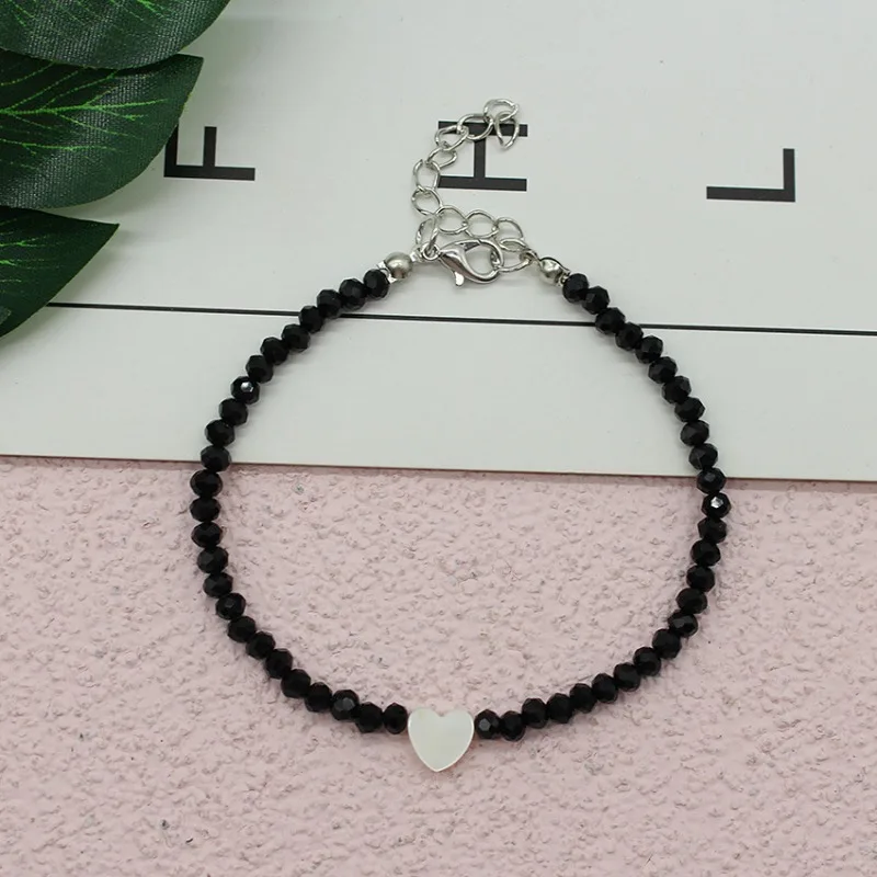 Women Beads Anklets Summer New Love Heart Charm Glass Crystal Leg Chain Anklet Bracelet on Foot Beach Bohemian Small Jewelry