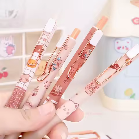Cute Cartoon Bear Gel Pens Kawaii 0.5mm Black Ink Neutral Pens Korean Stationery Writing Tool School Office Supplies Gel Pen