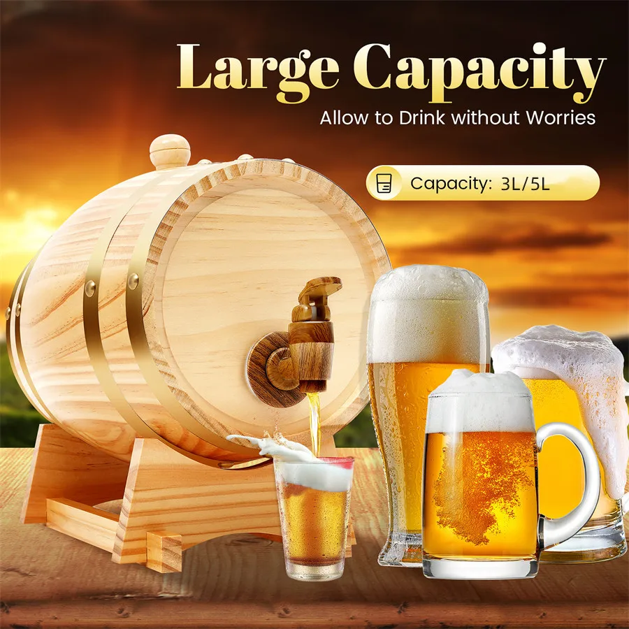 

3L/5L Pine Wood Wine Barrel, Oval Wine Barrel with Stand, Wood Barrel with Faucet for Whiskey and Wine