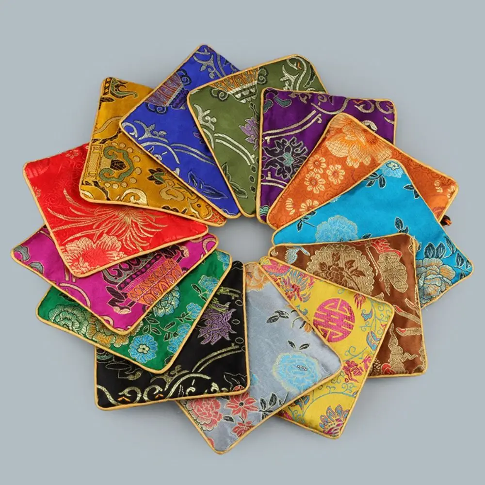 Portamonete in tela con mini ricamo con nappa, drago, ciondolo in contanti in rame, fiore, borsa per imballaggio di gioielli, borsa quadrata per rossetto per trucco