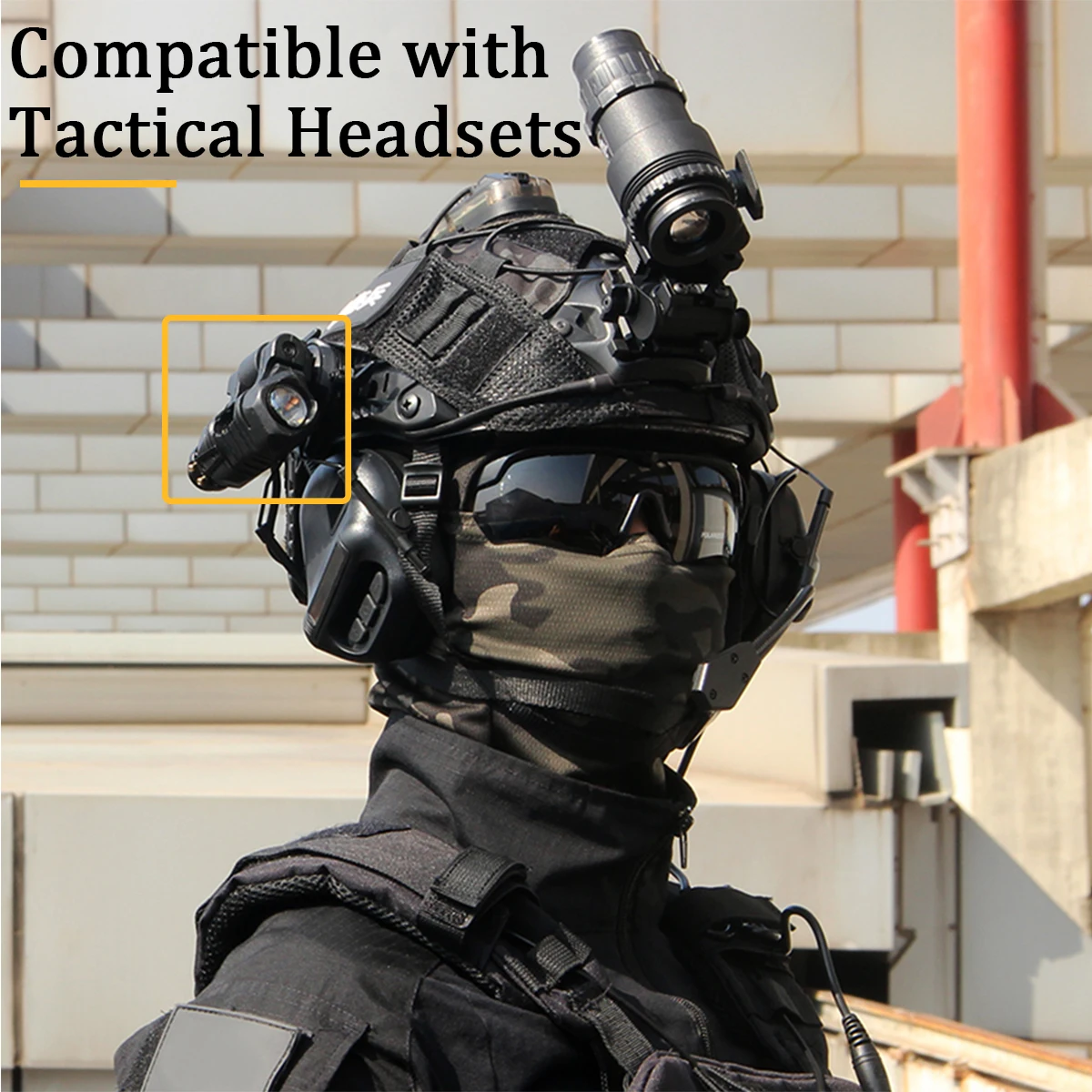 Tactical Strong Light Flashlight (350/800/1000/1200 Lumens),  for FAST, MICH Helmet Side Rails, And All 20MM Rail Adapters