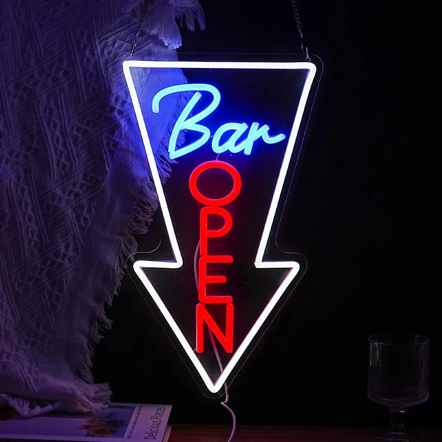 ป้ายไฟนีออนรูปลูกศรเปิดร้าน พร้อมพอร์ต USB ปรับความสว่างได้ ป้ายไฟลูกศรเปิดร้าน ตกแต่งผนังสำหรับบาร์ ปาร์ตี้ สวิตช์คลับ ร้านเบียร์