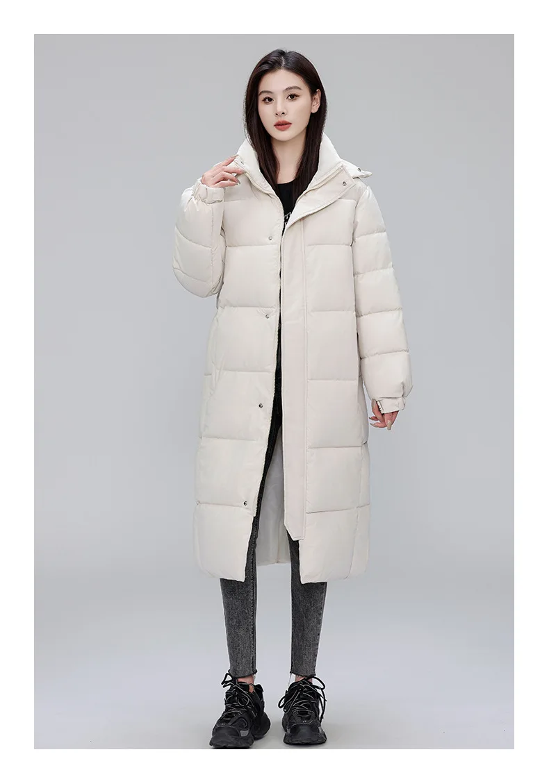Winter Long Puffer Coat for Women Hooded Quilted Windproof Warm Zip Up Outerwear Russian Cold Weather Snow Jacket Over Knee Cozy