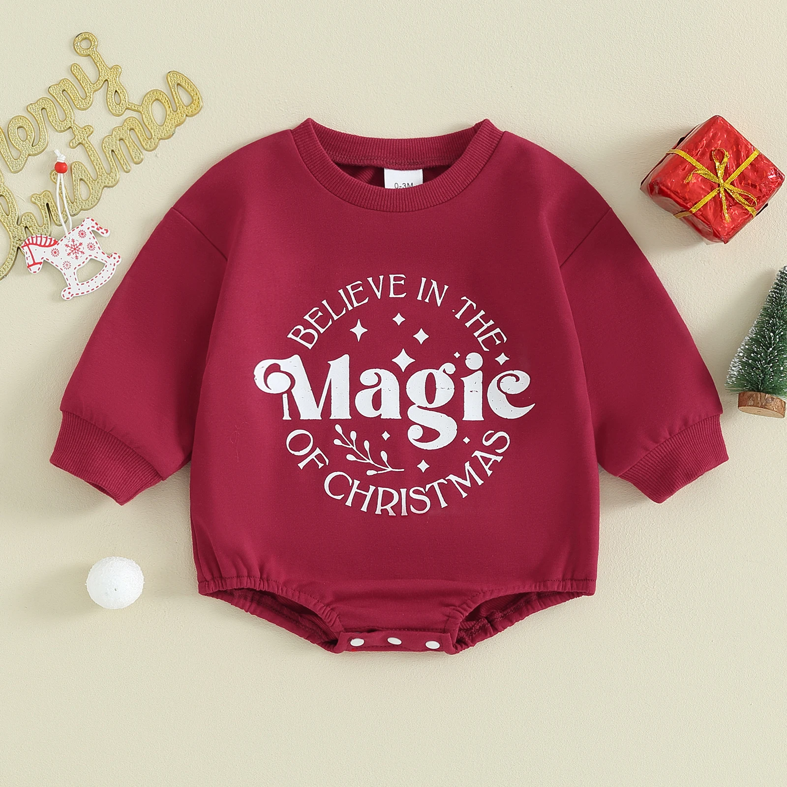 Baby Kids Christmas Romper Cute Tree/Star Letter Print Long Sleeve Sweatshirt Bodysuit Newborn Winter Cute Xmas Playsuit