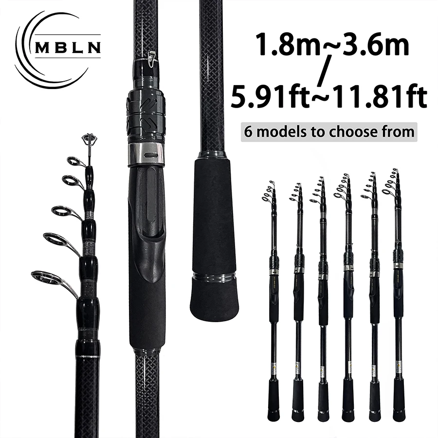Carbon-Angelrute 1,8–3,6 m, Teleskop-Spinnrute, tragbare Reise-Teleskop-Angelrute zum Gießen.
