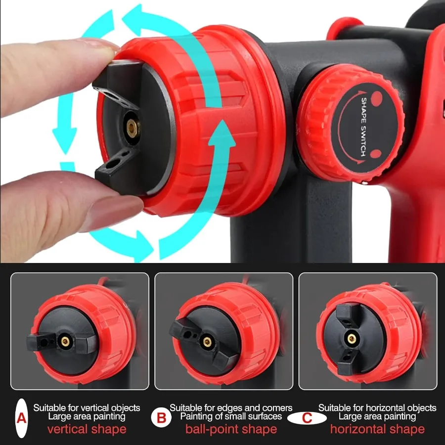 بخاخ طلاء كهربائي 1000 وات HVLP مسدس طلاء كهربائي مع 6 فوهات نحاسية و3 أنماط رش 1200 مل حاوية عالية السعة لـ #5