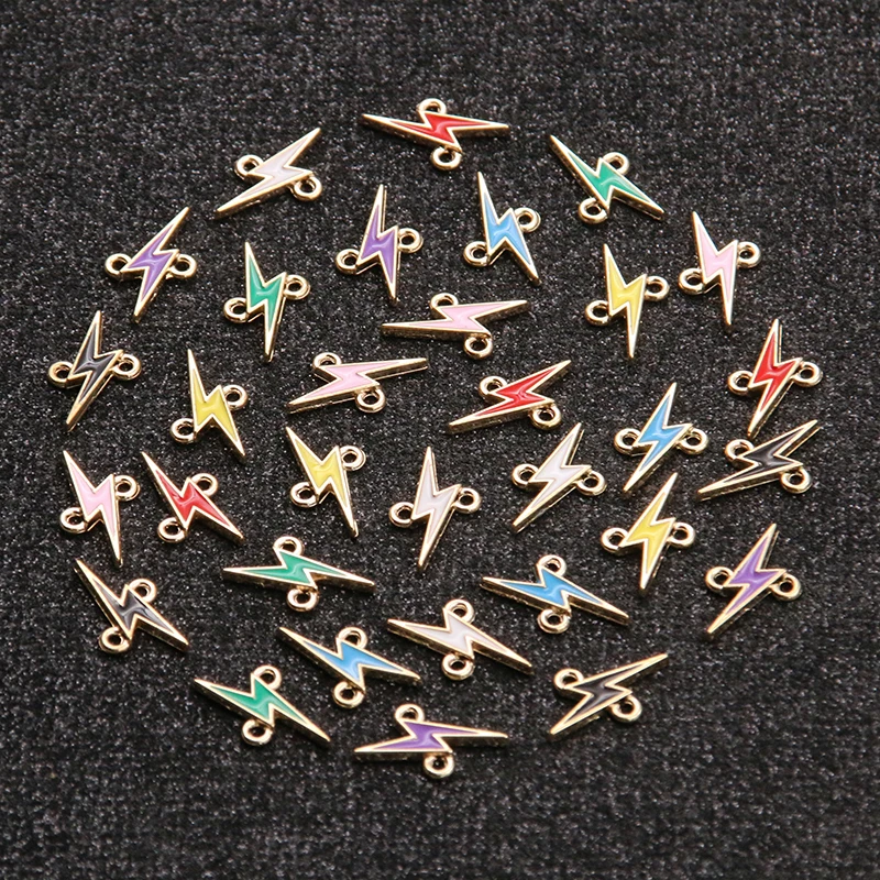 20Pcs 8 Color 9x17MM Alloy Metal Drop Oil Lightning Charm Nature Connector For DIY Bracelet Necklace Jewelry Making