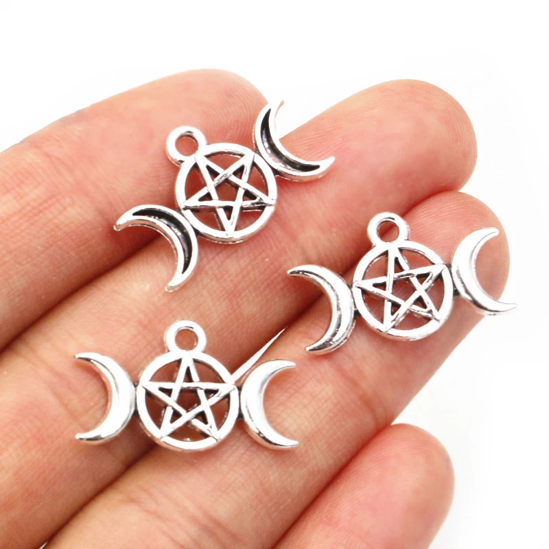 30pcs 14x22mm Antique Silver Color Star Moon Handmade Charms Pendant DIY Jewelry Making Accessories for Bracelet Necklace