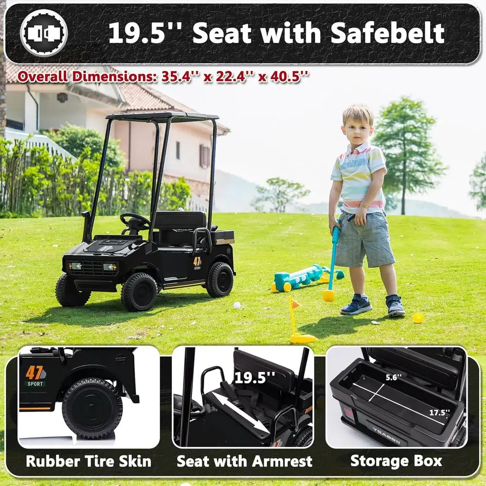 รถกอล์ฟเด็ก 12V 7AH สำหรับเด็กชายและเด็กหญิง ของเล่นขับขี่ใช้แบตเตอรี่ พร้อมรีโมทคอนโทรลสำหรับผู้ปกครอง รถกอล์ฟ 2 ที่นั่ง