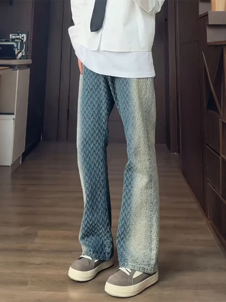 

Мужские джинсы с вышивкой, модные, брендовые, в американском ретро-стиле, с микро-клешем, для уличной моды