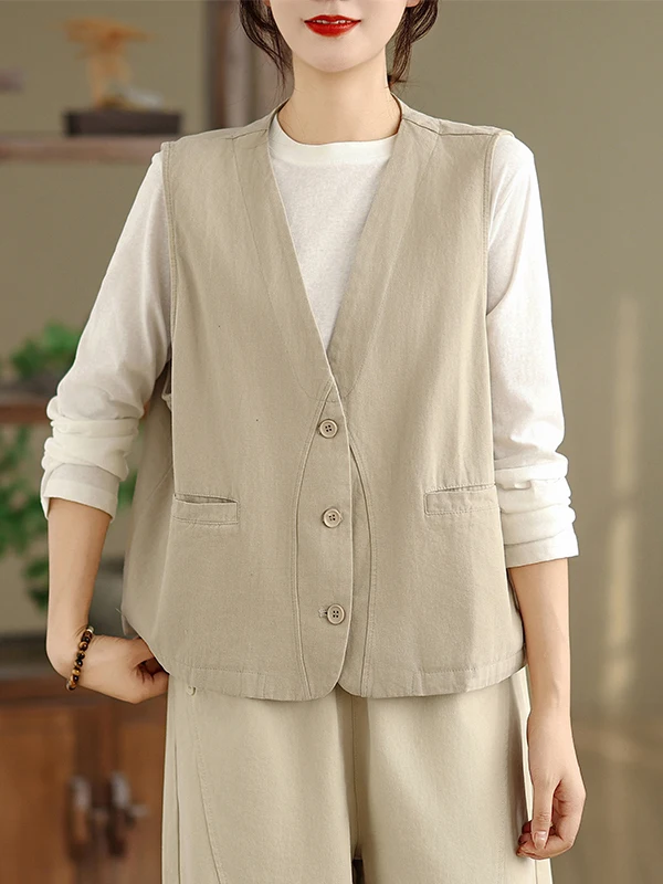 

Casual Loose Cotton Vest Women's Spring Autumn New Sle V-Ne Slimming Simple Design Workwear Jaet Faionable All-Match