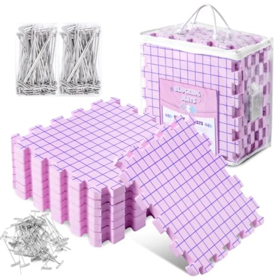Opstin Knitting Blocking Mats and Pins, Interlocking Blocking Boards for Crochet Projects 0.75'' Extra Thick Blocking Mats with