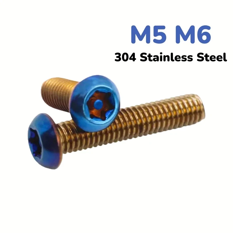 

Burnt Titanium Blue Torx Button Head Screw 304 Stainless Steel Six Lobe Anti tamper Security Fastener M5 M6