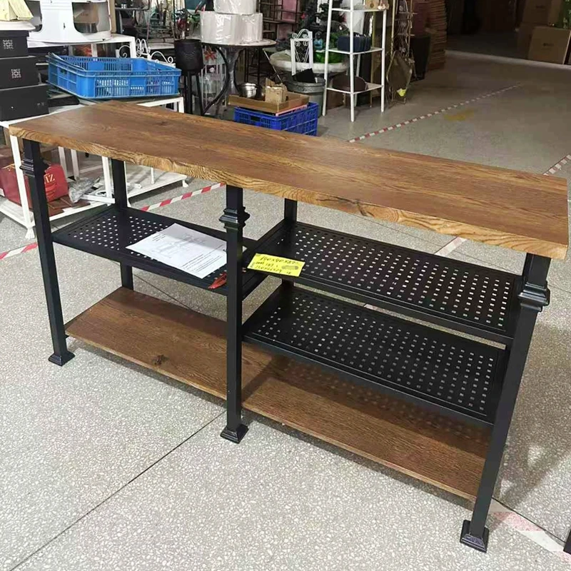 

Original foreign trade order, American retro old wrought iron wood two-row multi-layer combination storage rack