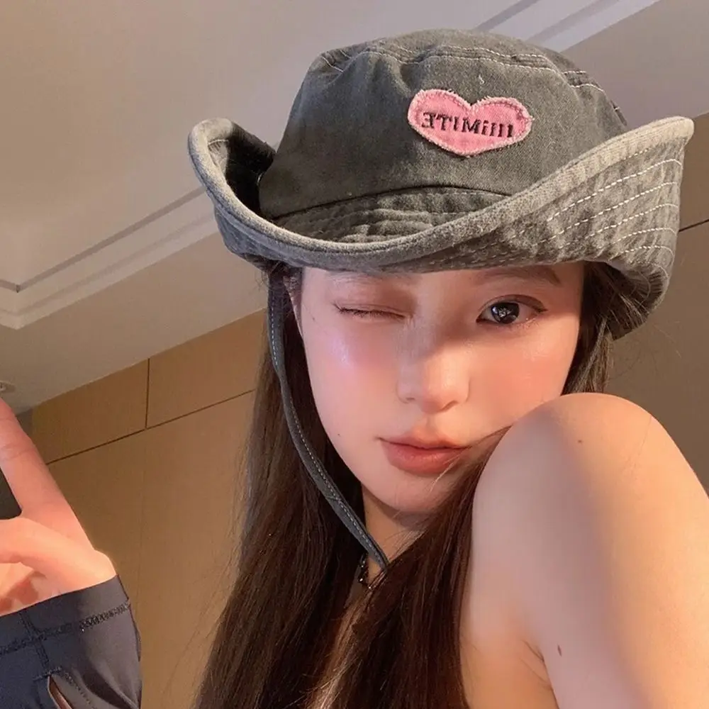 

Японские милые розовые ковбойские шляпы Love Washed, солнцезащитные кепки в стиле ретро, розовая ковбойская шляпа, аксессуары для альпинизма