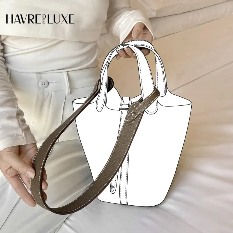 Imagem -04 - Havredeluxe Bolsa de Ombro Strap Couro Padrão Lichia Couro Diagonal Bolsa Picotin