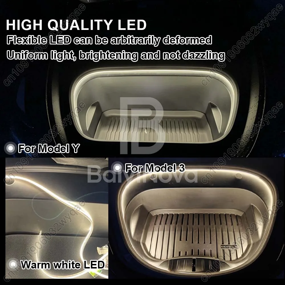 For Tesla Model 3 2021-2023 Front Trunk Ambient Light Model Y Trunk Lamp Car LED Light Flexible waterproof light bar Accessories