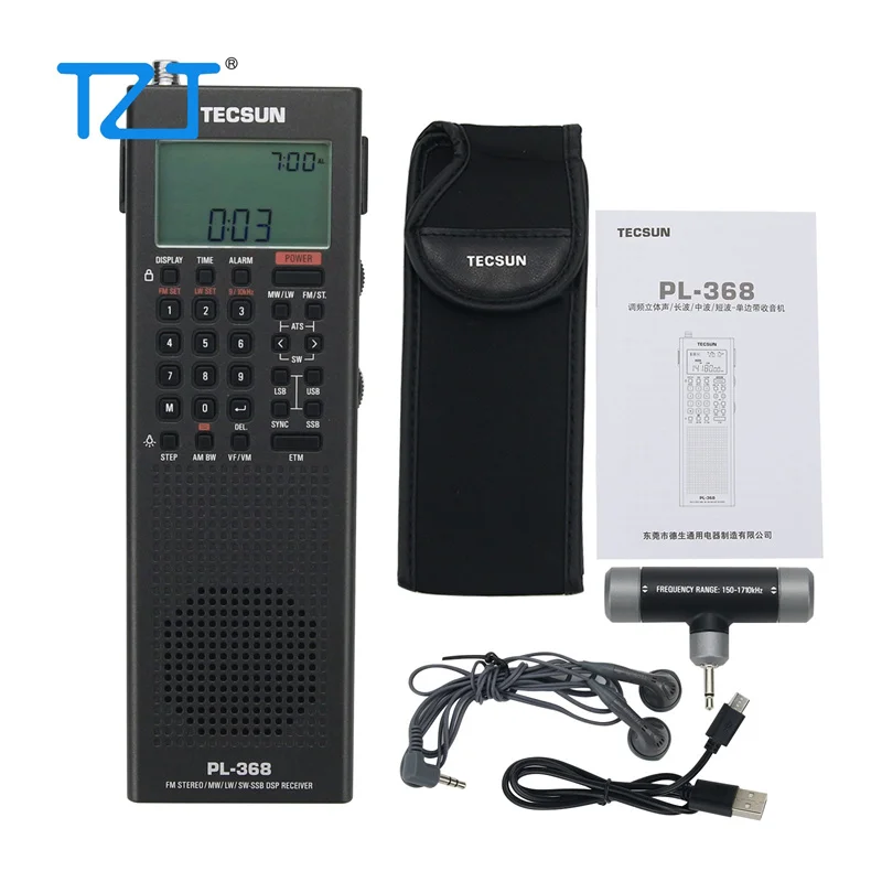 For Tecsun PL-368 Full Band Radio Stereo Radio SSB DSP Radio Digital Demodulation USB Charge Black/Orange