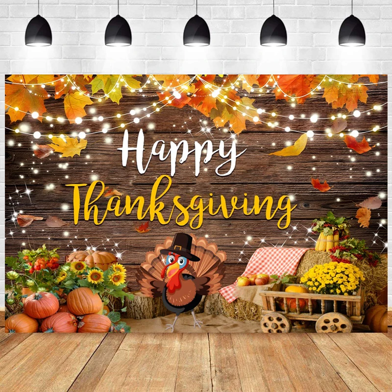 

Happy Thanksgiving Day Backdrop Turkey Family Dinner Photo Background Cloth Farm Pumpkin Wallpaper Carnival Party Poster Banner