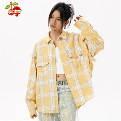 Elegant Women's Blouses 2024 Autumn 100 Cotton Yellow Plaid Shirts for Women Ladies Clothes in Offers Women's Long Sleeve Top