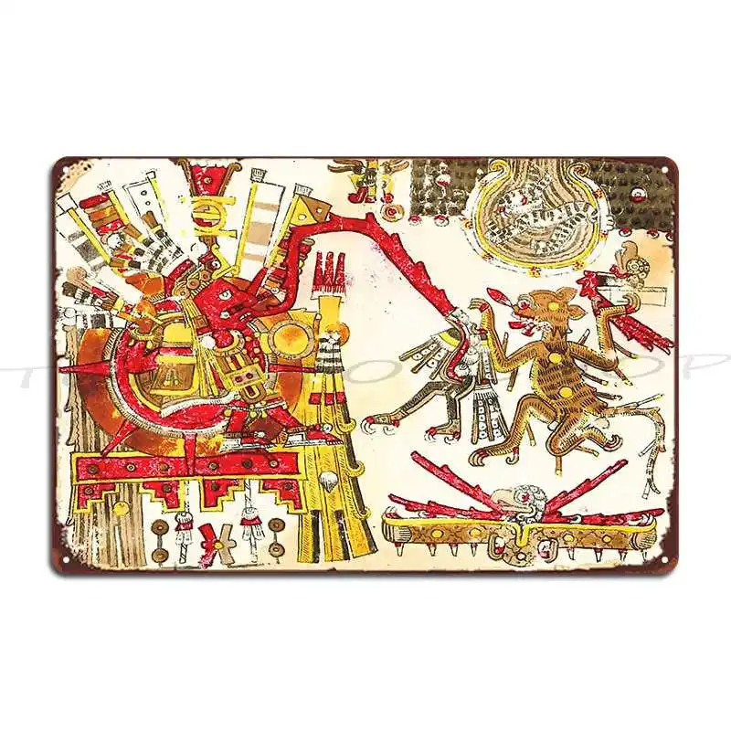 Aztec Sun God Tonatiuh Xolotl  Metal Plaque Club Cinema Rusty Cave Print  Tin Sign Poster