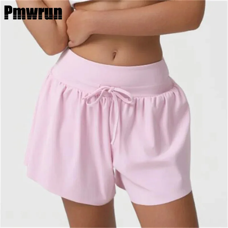

Women's Loose Nude Sports Shorts Solid Pink Drawstring High Waist Yoga Leggings Outdoor Running Casual Fitness Exercise Shorts