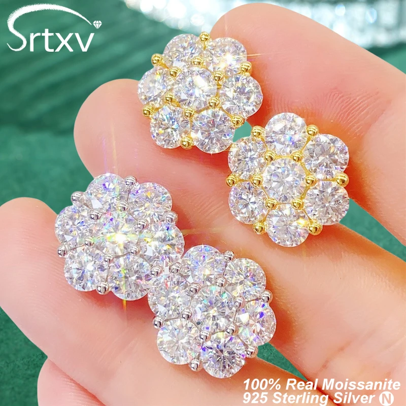 7cttw Full Moissanite Stud Earrings S925 Sterling Silver Plated 18K Gold for Women Ear Stud Wedding Party Gifts Fine Jewelry GRA