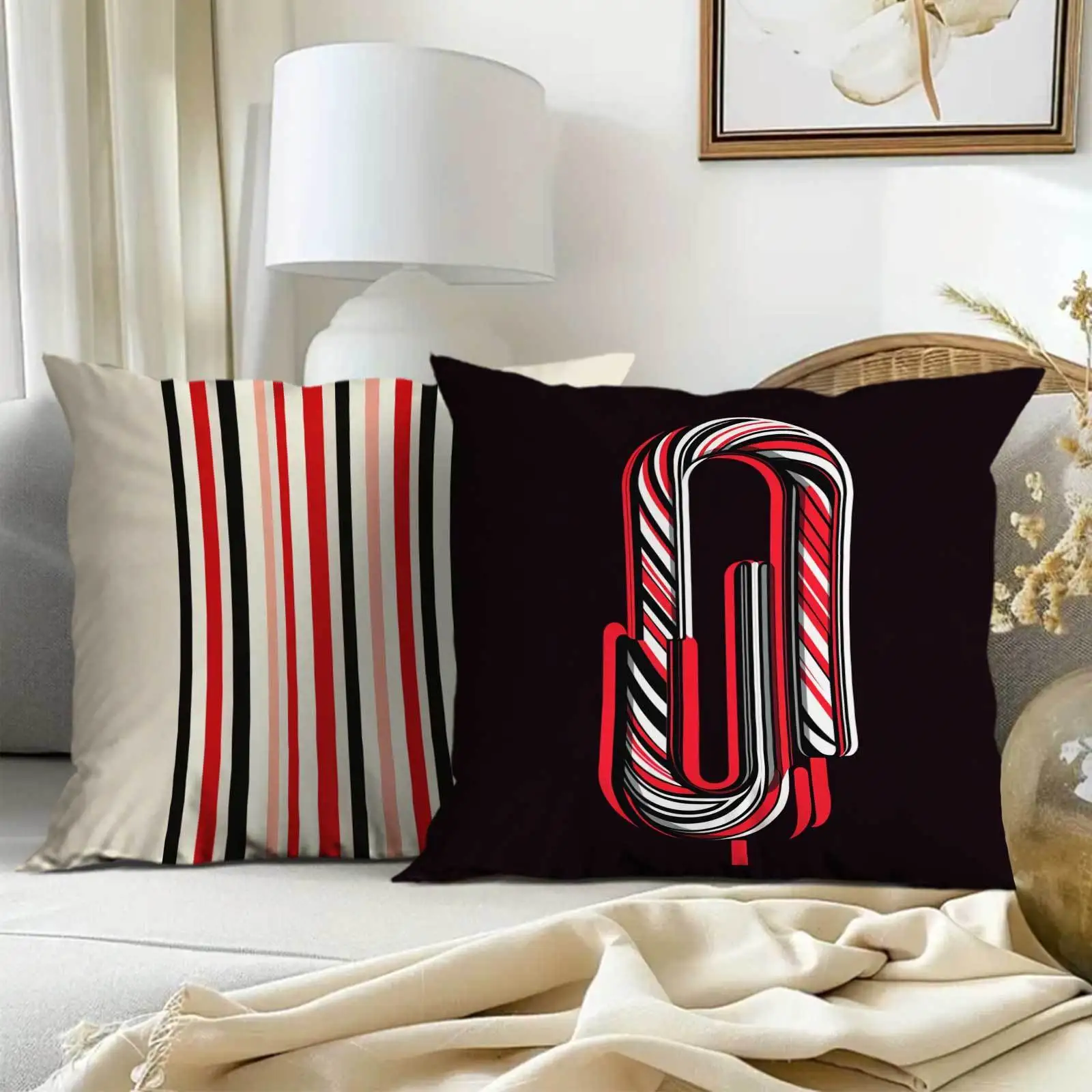 4pcs Red candle design digital printing pillow cover Short plush Suitable living rooms bedrooms sofas throw cushion cover
