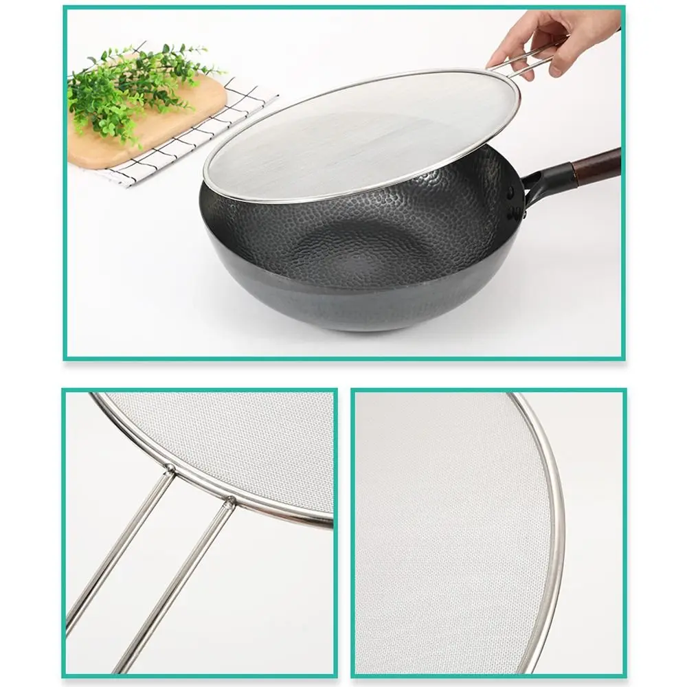 Multifunctional Oil Splatter Screen Stainless-Steel with Handle Guards Mesh Durable Anti-splash Oil Splash Lids Kitchen Supplies