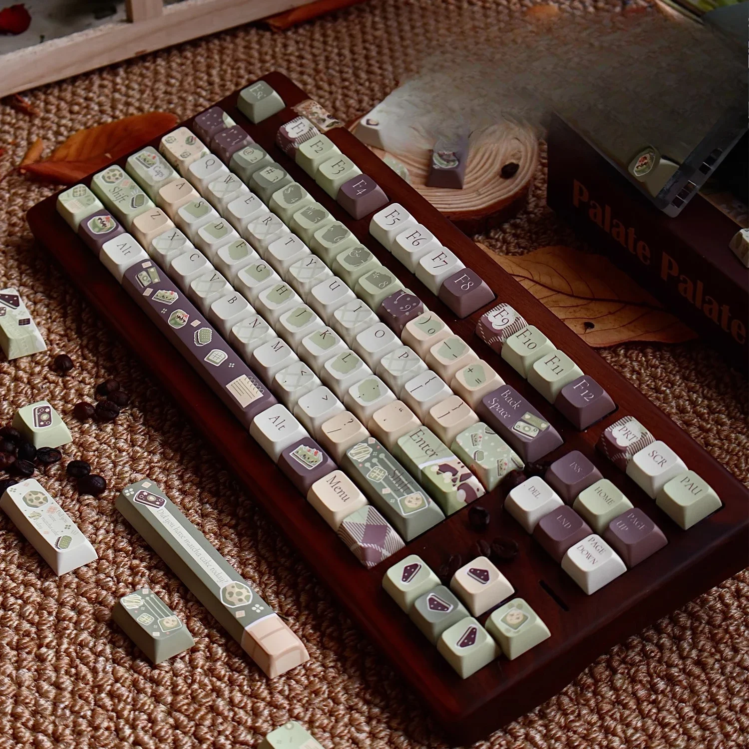 말차 맛 스티커 테마 키캡, Xda Cherry Pbt, 5 면 열 승화 136 키 키캡 세트